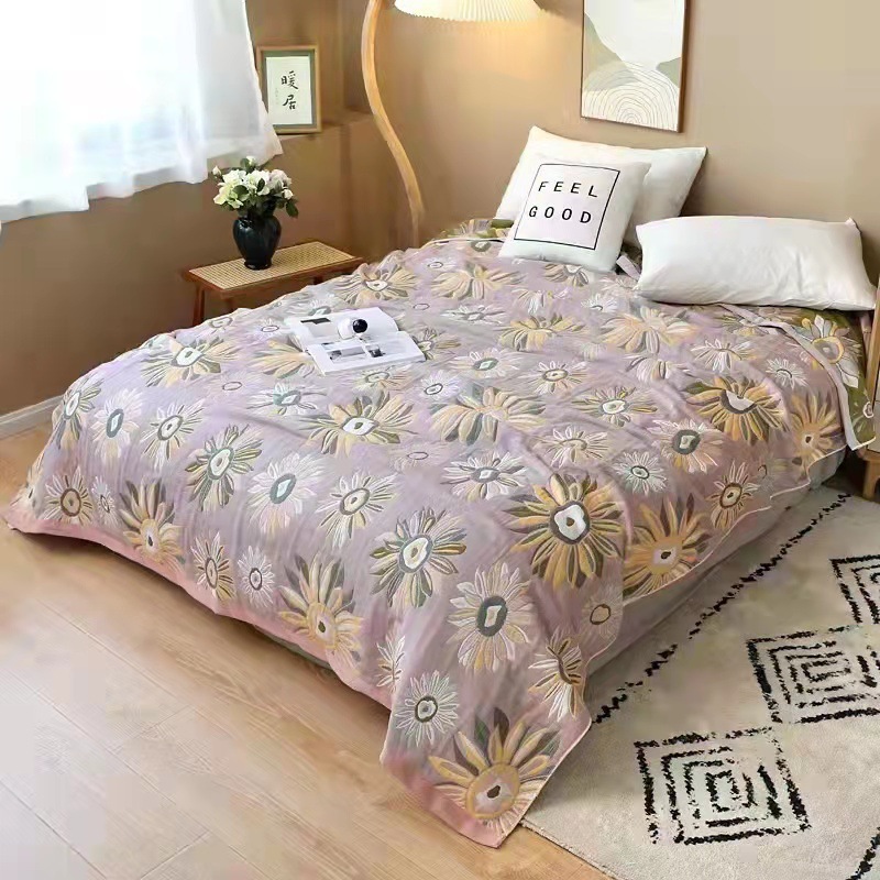 床上用品夏季全棉8層紗布蓋毯 柔軟透氣提花布涼蓆可鋪可蓋毛巾被